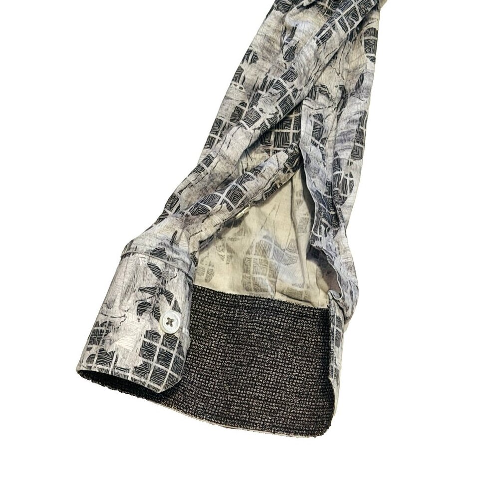 Bugatchi Long Sleeve Flip Cuff Shaped Fit Shirt Gray Floral Leaves Large - Picture 5 of 16